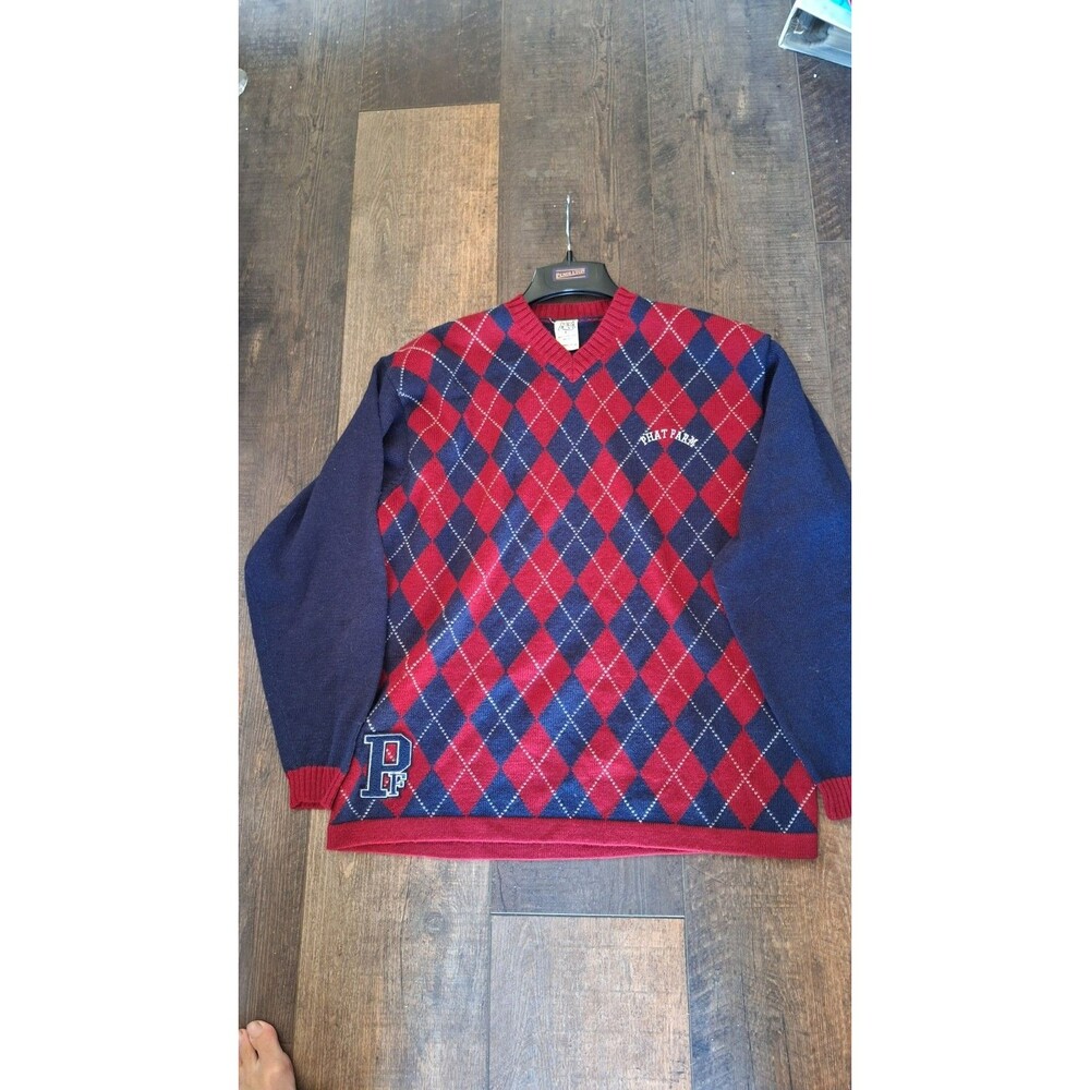Vintage Phat Farm Crewneck Pullover Sweater‎ Preppy College Plaid Large